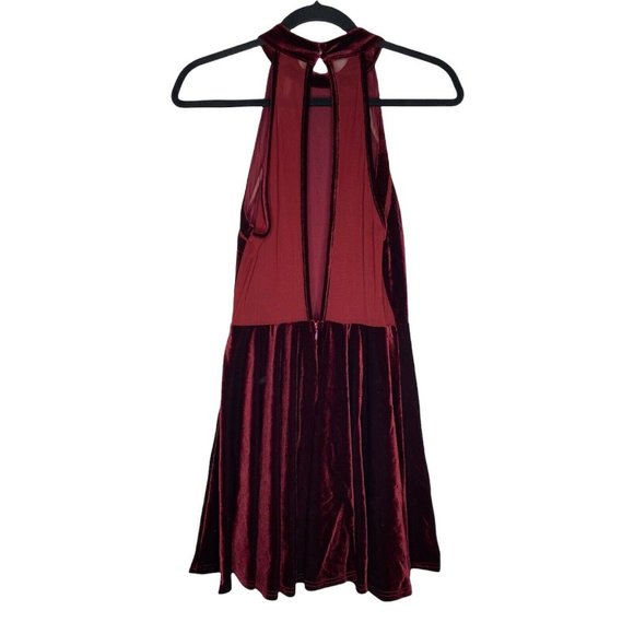 Silence + Noise Dress Size M Crushed Velvet Mesh Halter Mini High Neck Women's - Picture 3 of 7